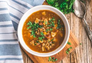 Bowl of spicy lentil soup.