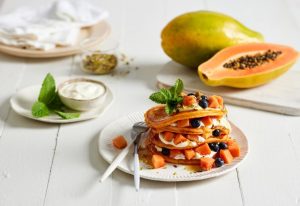 Plate of papaya pancakes.