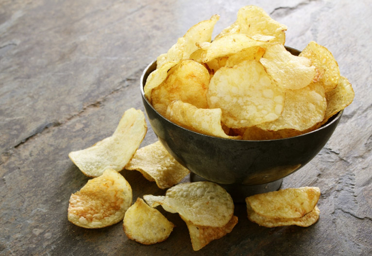 Bowl of potato chips.