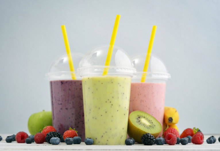 Three fruit smoothies.