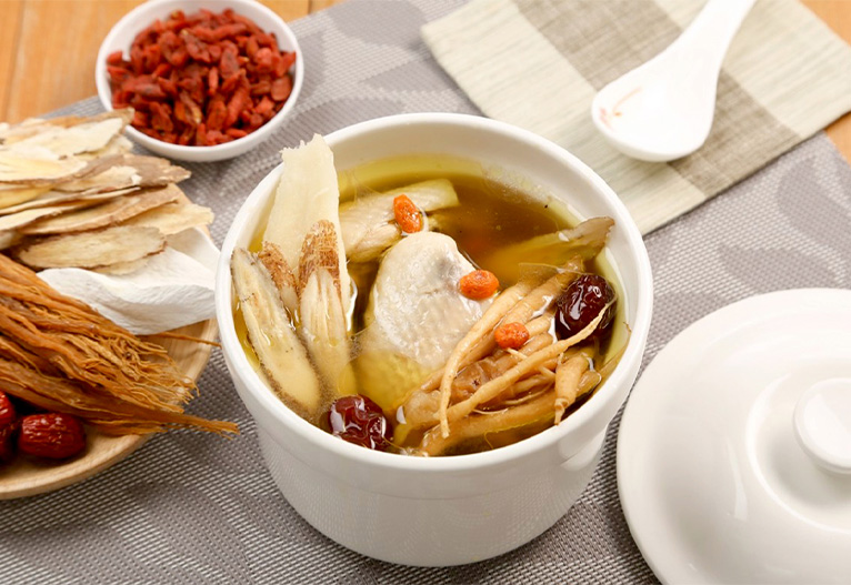 Herbal Chinese soup with snow fungus.