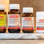 Fusion Health products on a marble tray.